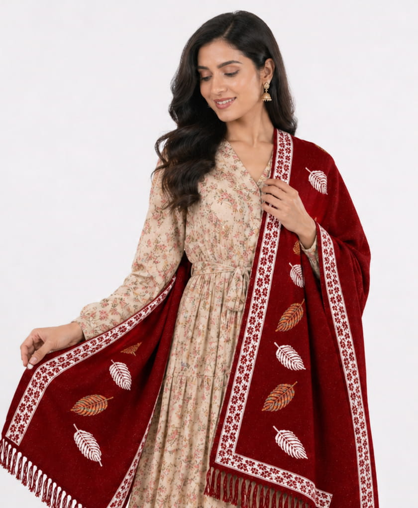 Maroon Leaf Stole